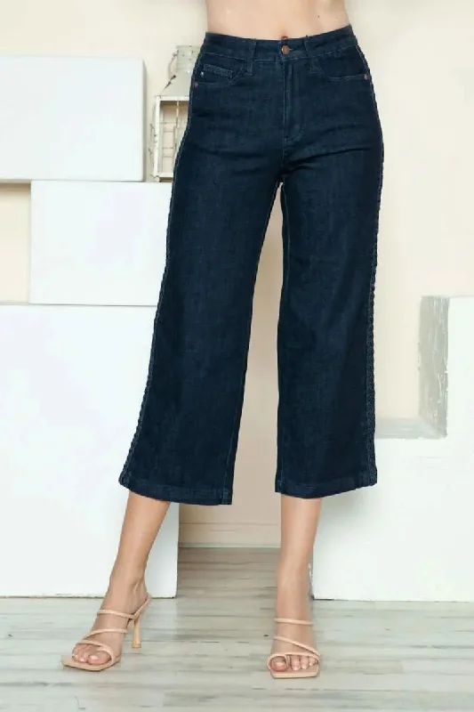 Elegant Wear Judy Blue Full Size Side Seam Braid Detail Crop Wide Leg Jeans
