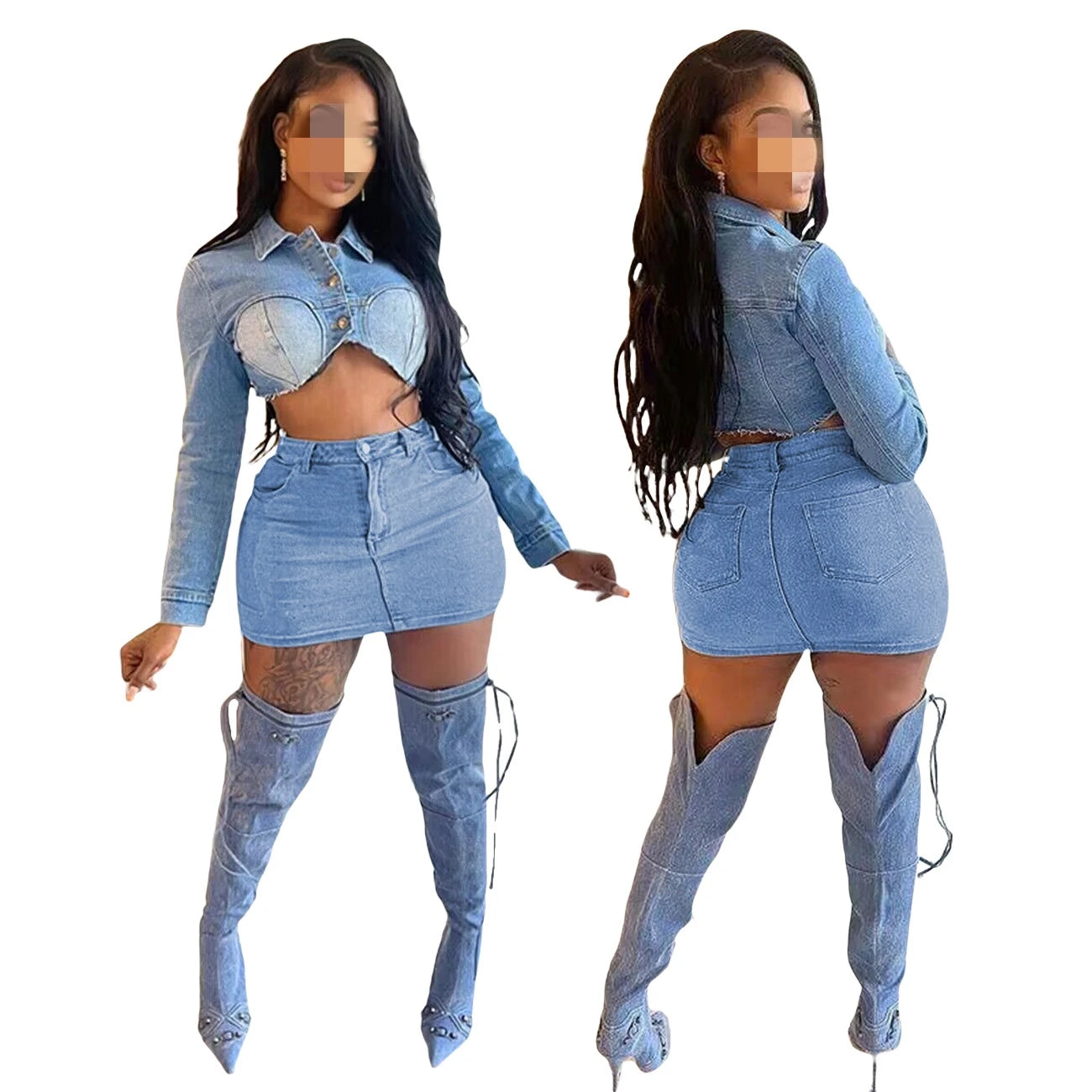 Elegant And Elegant F88532 2024 Fall Winter Trendy Boutique Fashion 2 Piece Denim Jeans Skirt And Top Set For Women