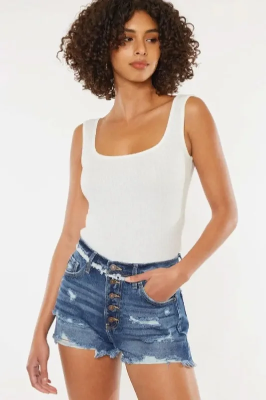 Breezy Style Kancan Distressed Button Fly Denim Shorts