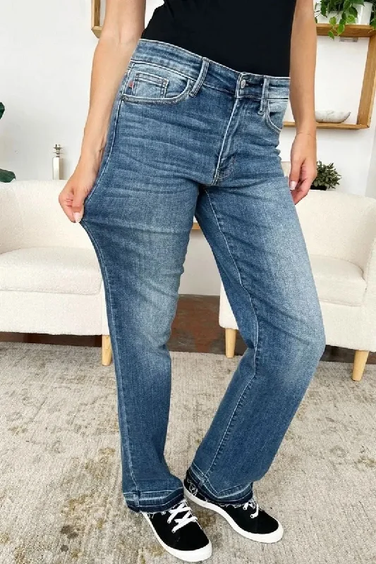 Street Graffiti Design Judy Blue Full Size Mid Rise Release Hem Jeans