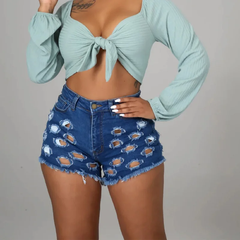 Chic Outfits Casual Ripped Denim Shorts Wholesale Womens Clothing N3823090500057