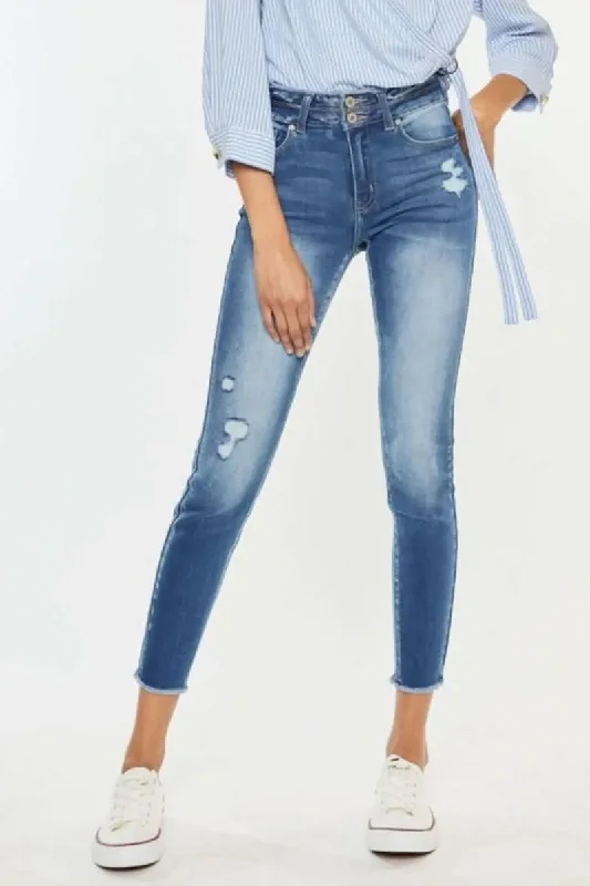 Cozy Pants Kancan Distressed Raw Hem High Waist Jeans