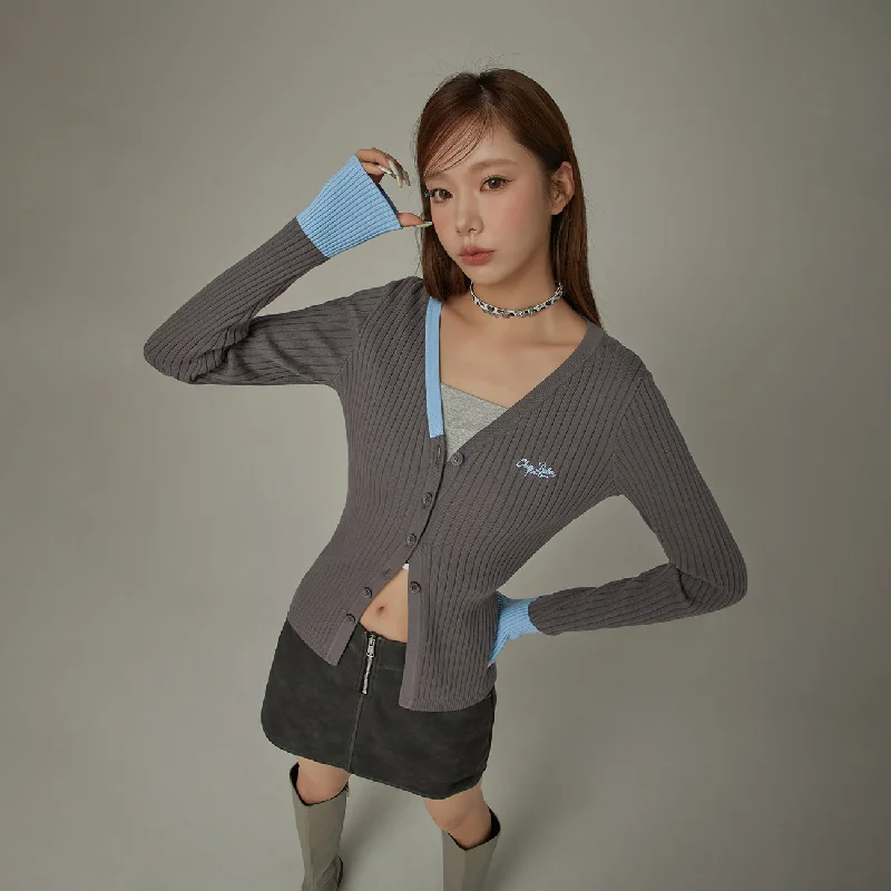 Sports Jumpsuit Ribbed Button Knit Cardigan