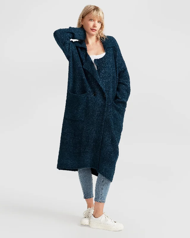 Elegant Wear Born To Run Sustainable Sweater Coat - Dark Teal