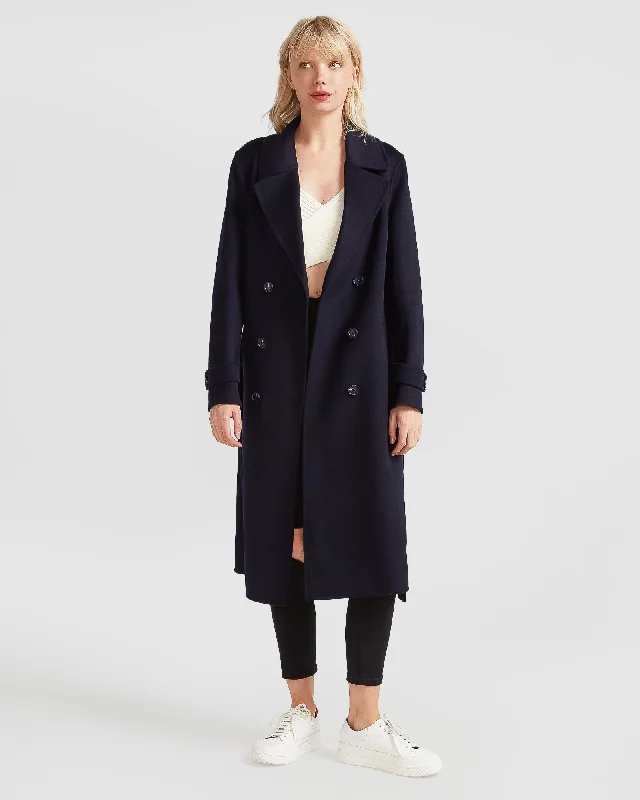 Cool Style Front Runner Belted Coat - Navy