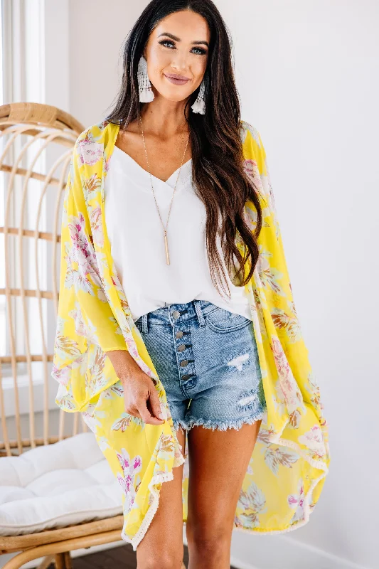 Creative Style Bold Botanicals Yellow Floral Kimono