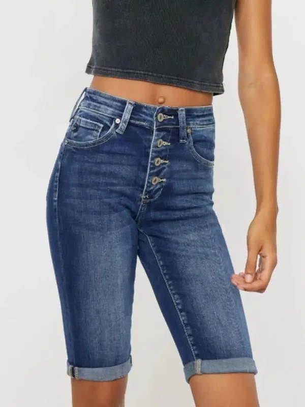 Comfortable Dresses Kancan Full Size Cat's Whiskers Button Fly Denim Shorts