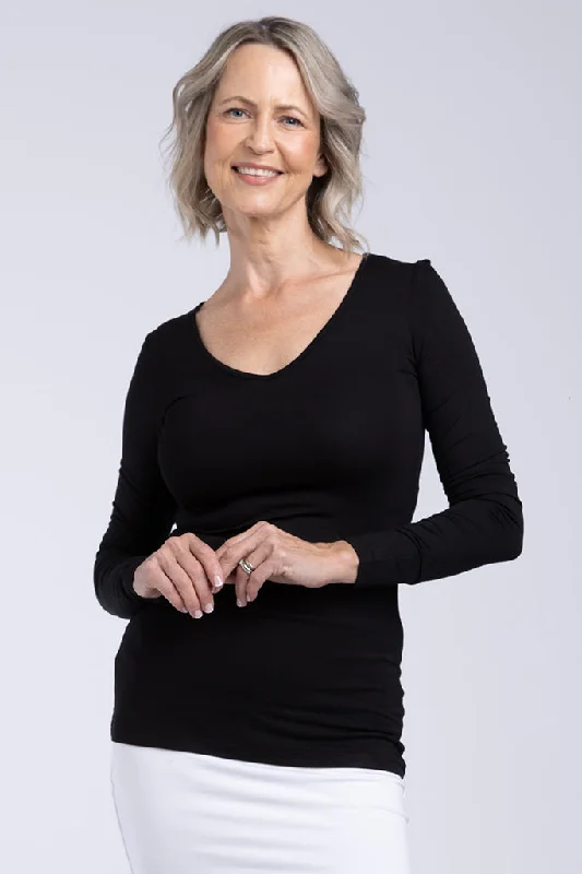 Urban Style Long Sleeve V Neck - Black