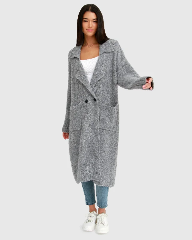 Girl Style Born To Run Sustainable Sweater Coat - Grey