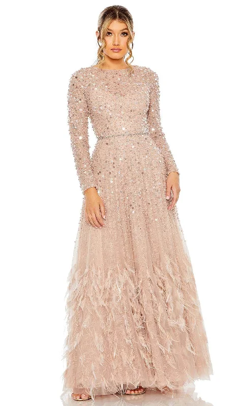 Romantic Temperament Mac Duggal 11782 - Beaded Feather Fringed A-line Dress