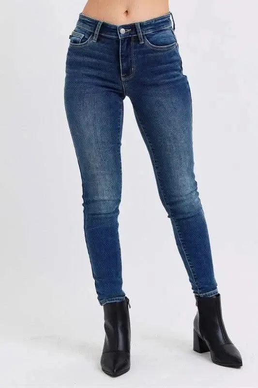 Cozy Outerwear Judy Blue Full Size Run Mid-Rise Waist Skinny Jeans with Thermal Lining