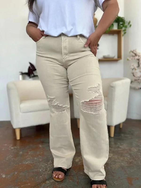 Sports And Leisure Judy Blue Full Size High Waist Distressed Wide Leg Jeans