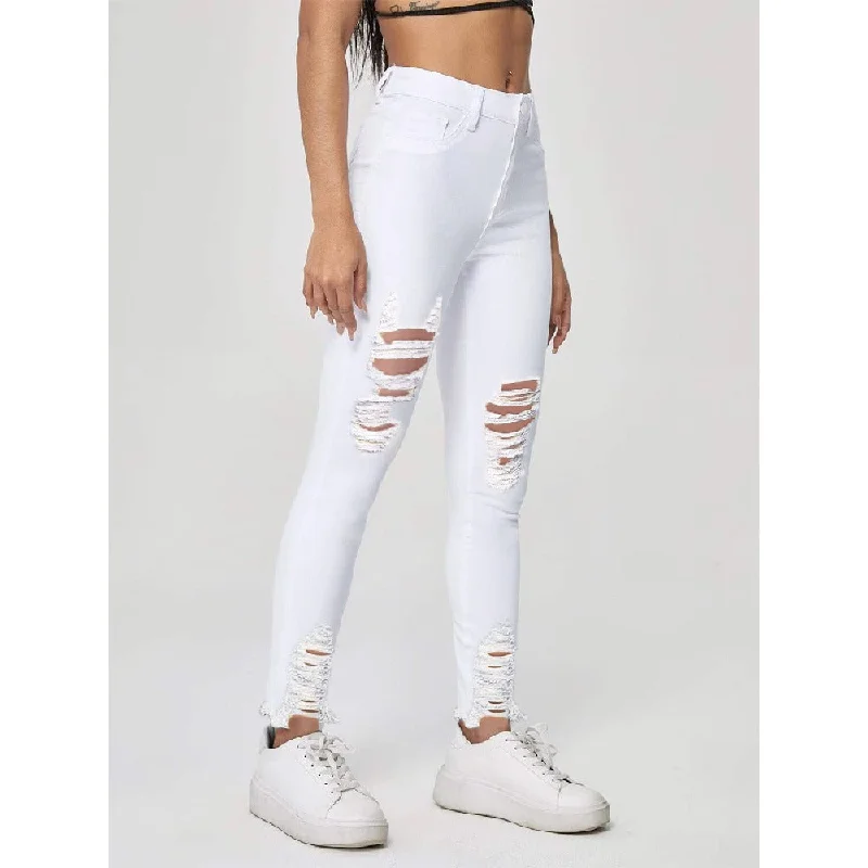 High-waisted pants style Fashion Micro-Stretch Ripped Stretch Denim Chinos Wholesale Jeans