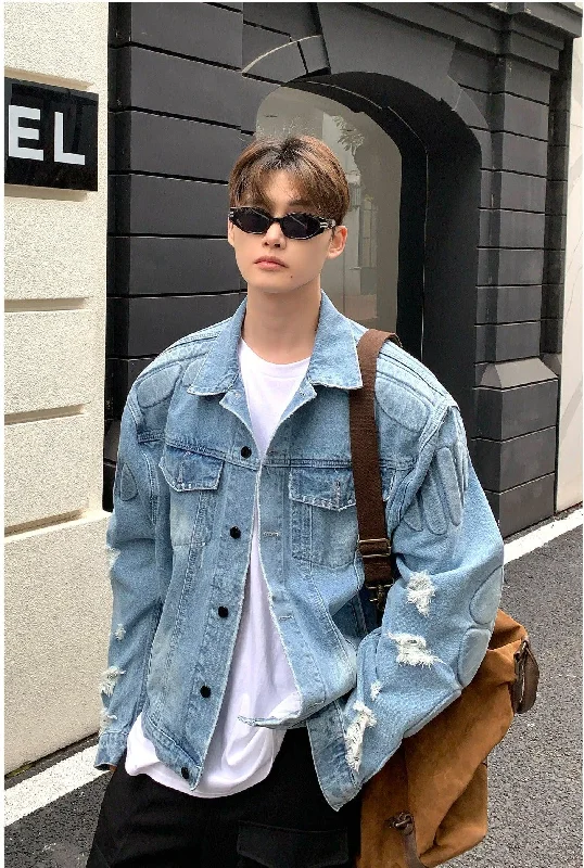 Romantic Temperament Lapel Collar Ripped Denim Jacket