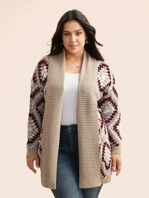 Everyday Comfort Bandana Geometric Lapel Collar Cardigan
