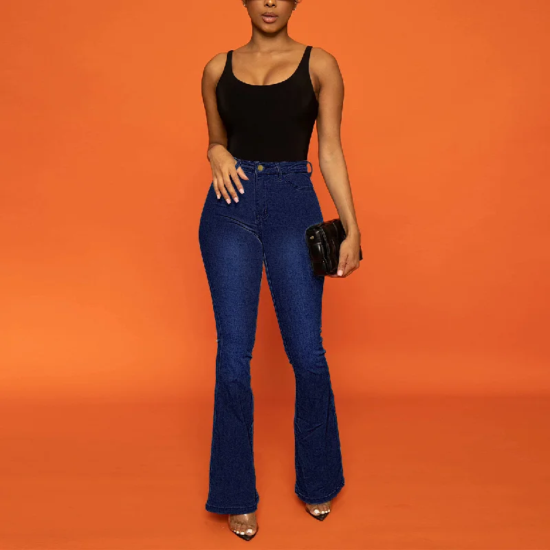 Mid-length Style Simple And Versatile Casual High Waist Denim Flared Pants Wholesale Women'S Bottom