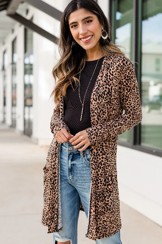 Retro Literary Style Support You Brown Leopard Cardigan
