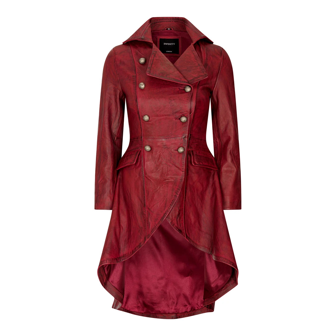 Exquisite Craftsmanship Women's Gothic Tail Coat Double Breasted Leather Jacket