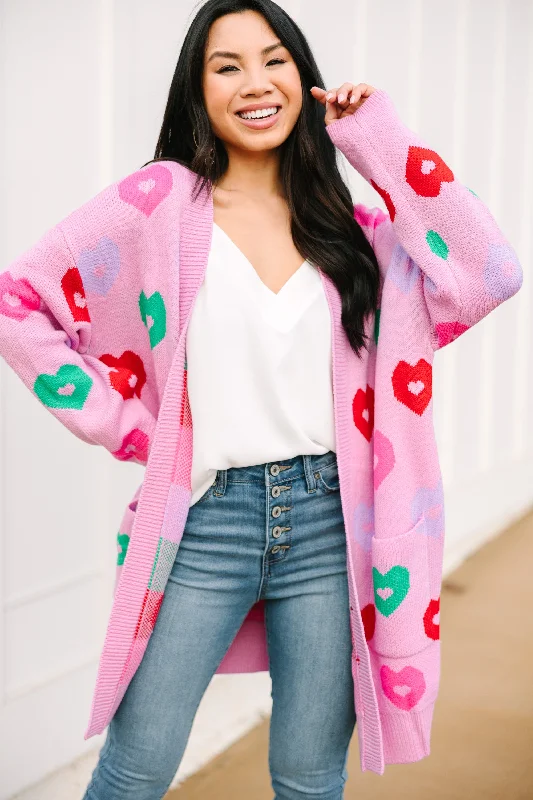 Casual Wear Moving On Pink Heart Cardigan