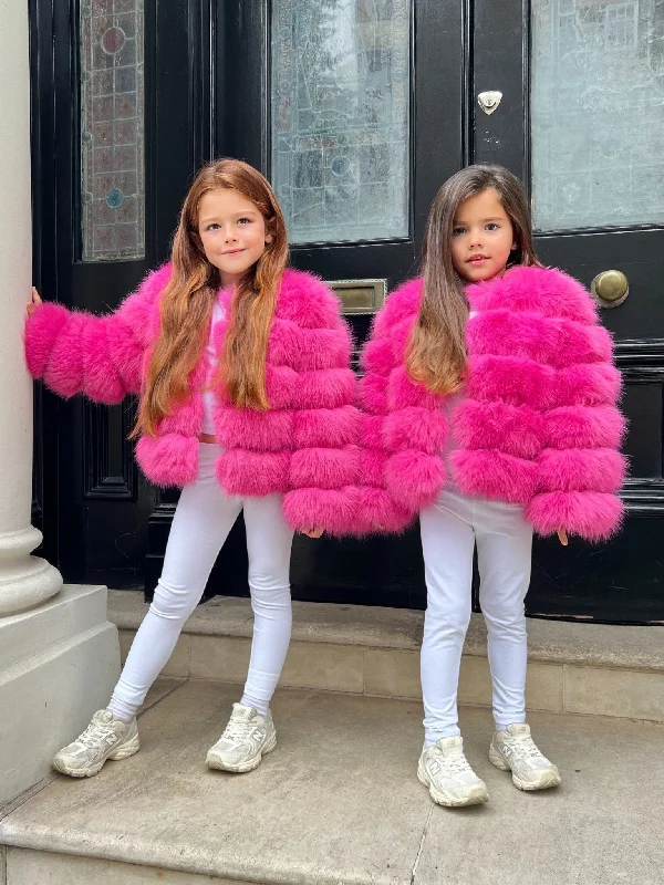 Stretch Design Hot Pink Childrens Faux Fur Coat