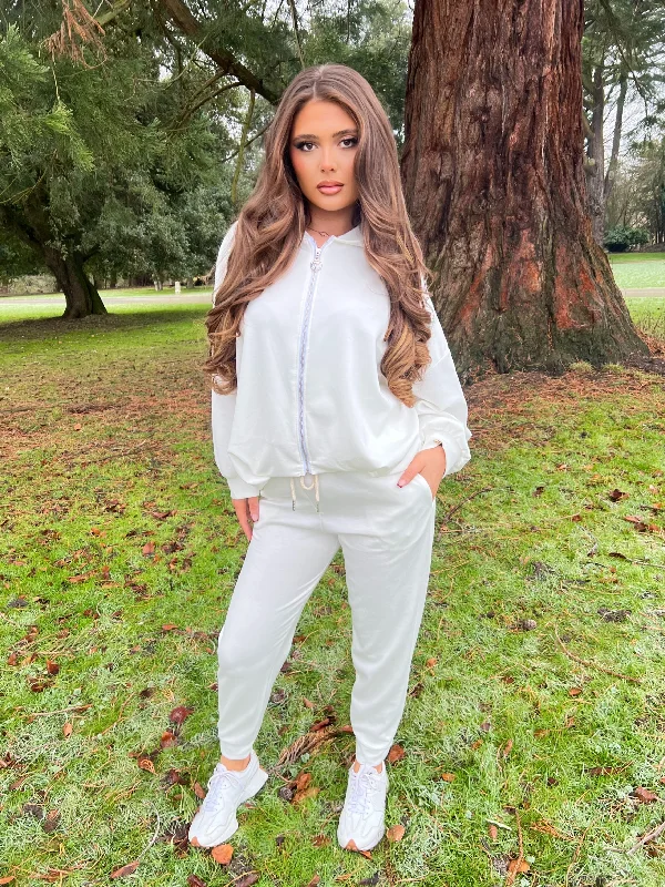 Age-reducing Style White Balloon Detail Waist Hooded Jacket
