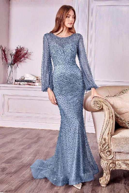 Avant-garde Design Andrea and Leo - A0997 Pearl Beaded Long Sleeve Trumpet Gown