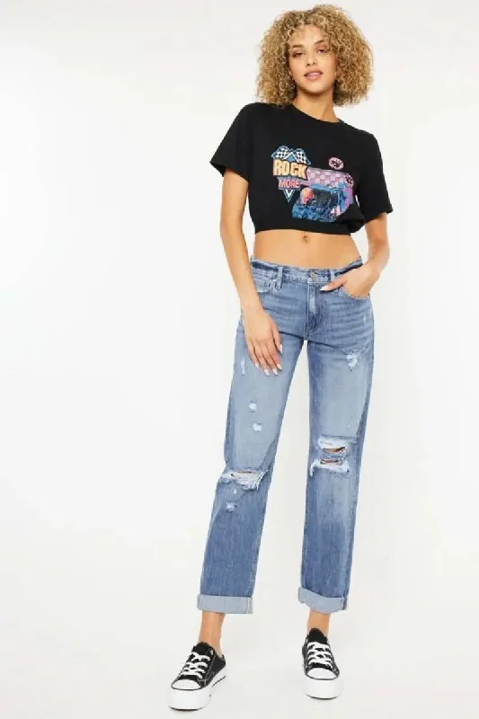 Easygoing Fashion Kancan Mid Rise Distressed Straight Jeans