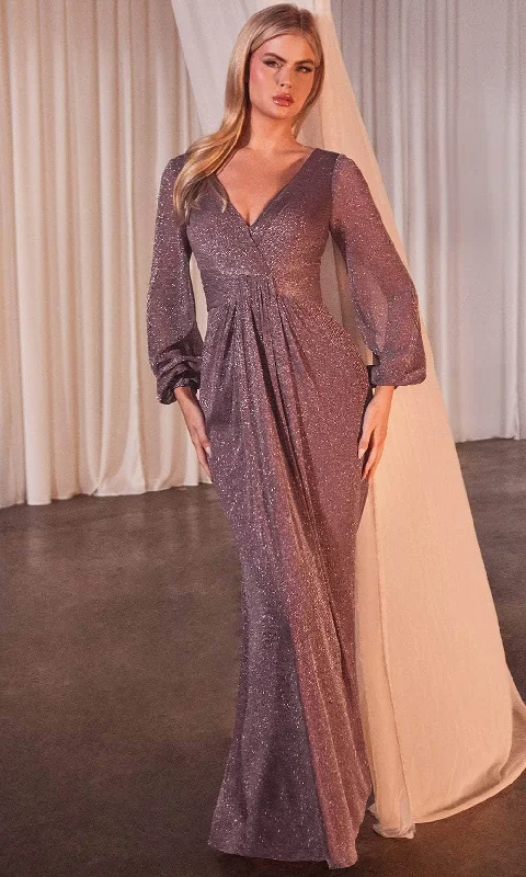 High Street Series Ladivine CK2141 - Bishop Sleeve Metallic Prom Dress