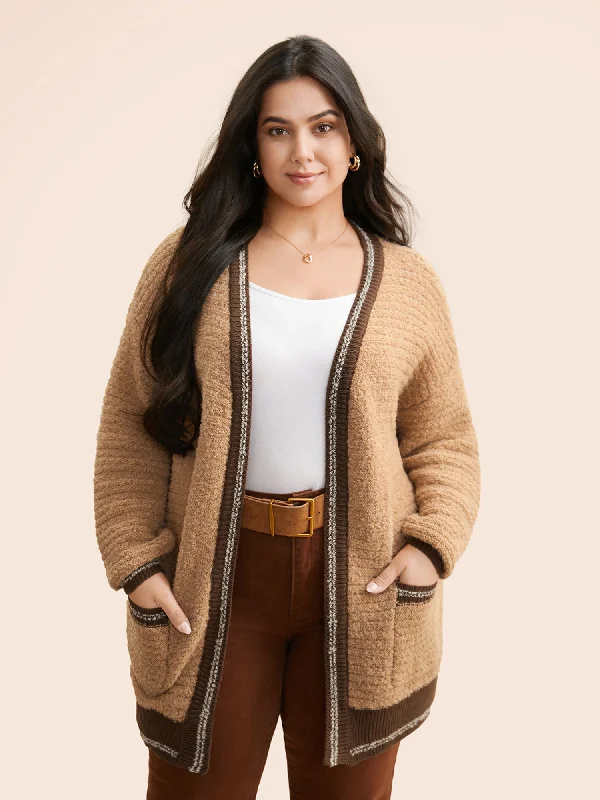 Sports fitness shoes Texture Contrast Drop Shoulder Sleeve Cardigan