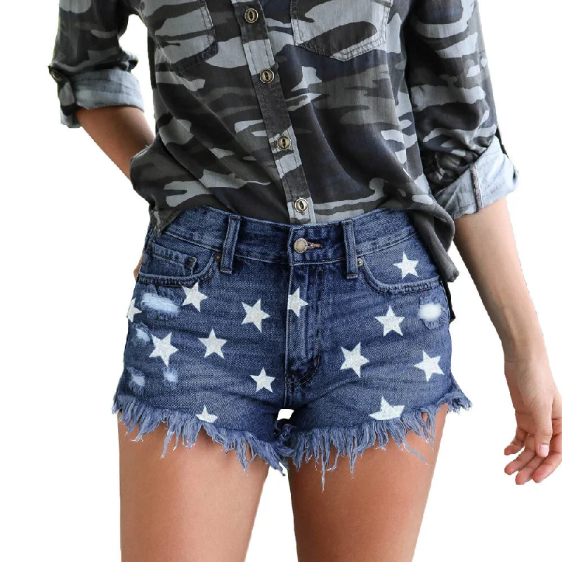 Casual Chic Wear Sexy Ripped Denim Shorts Star Print Wholesale Womens Clothing N3823090500065