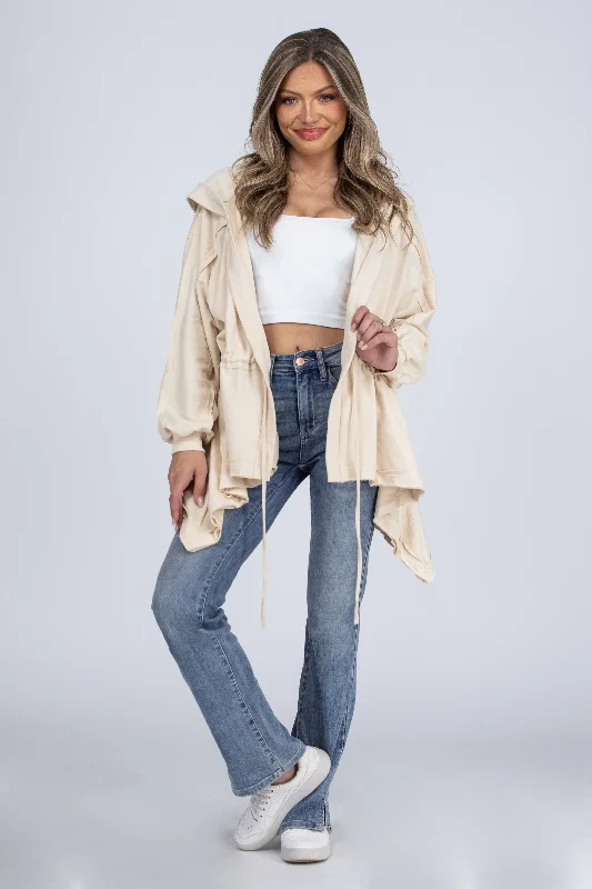Effortless Dressing Magic In The Air Women's Asymmetrical Tie Waist Hooded Cardigan