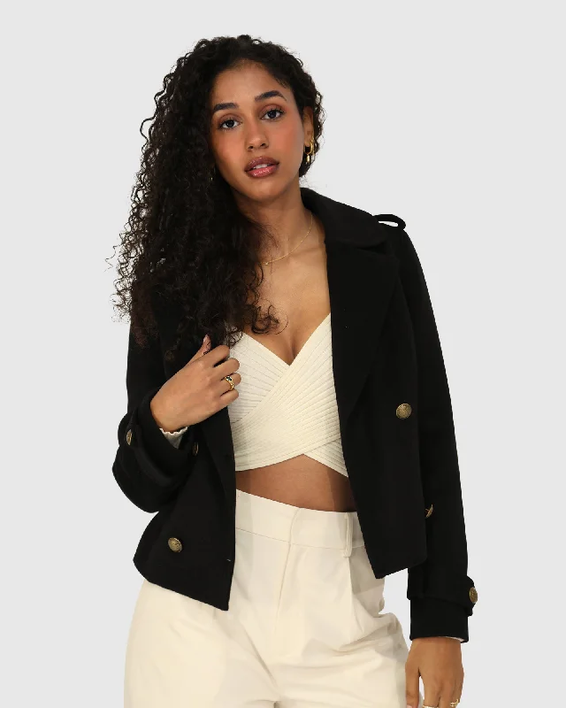 Wearable At Home Or Out Better Off Military Peacoat - Black