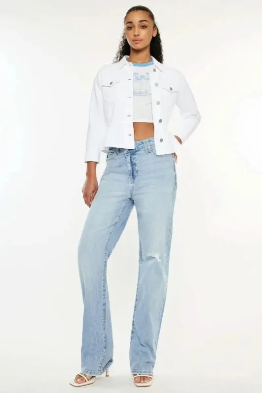 Street Sports Style Kancan Distressed High Waist Straight Jeans