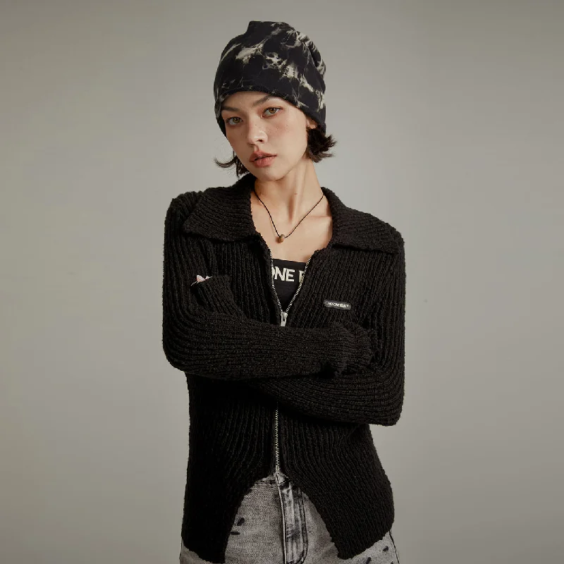 Avant-garde trend Simple Ribbed Zip-Up Cardigan
