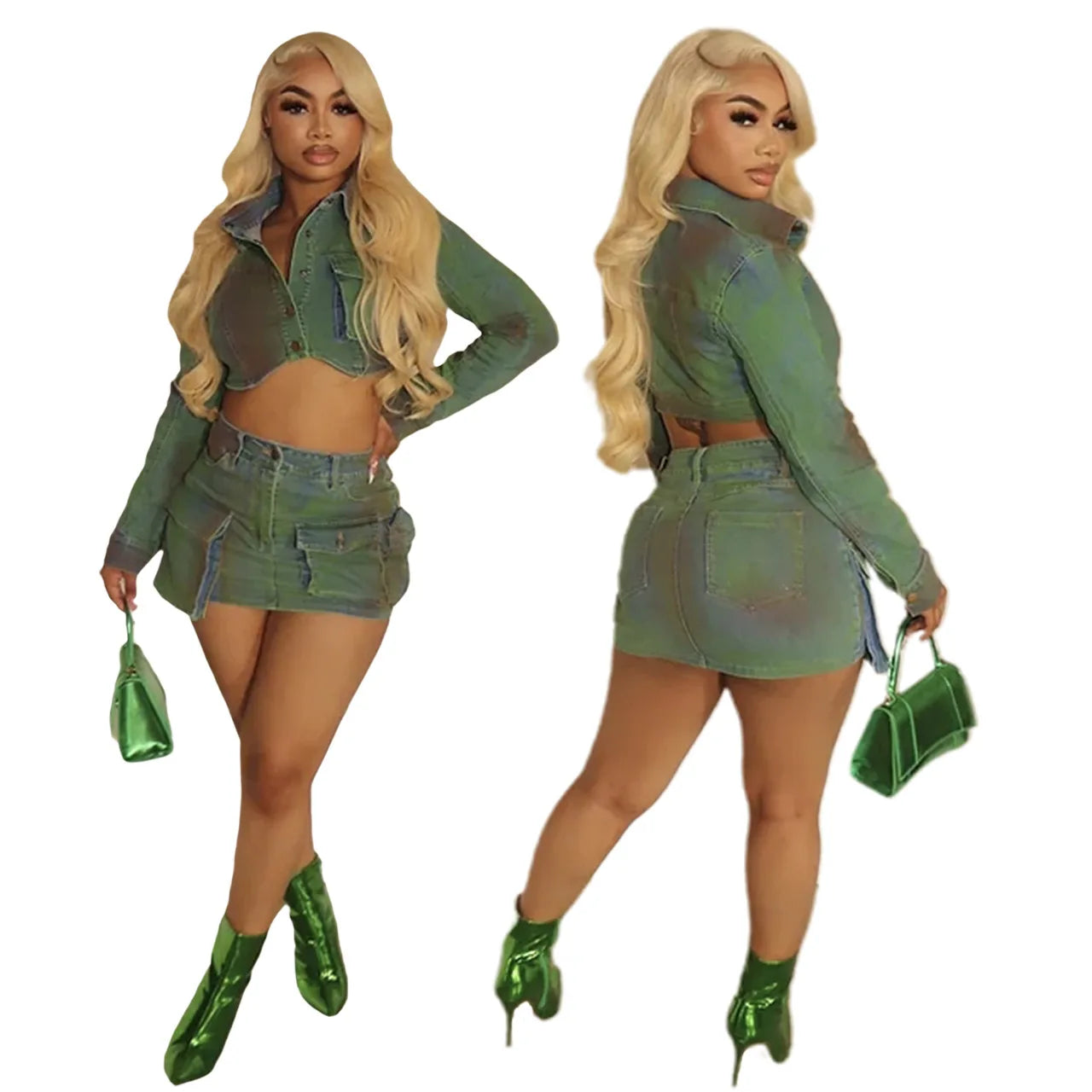 Independent design Bomblook C1124ST Denim Casual Suits Set For Women Skirt Set Shorts And Jacket Painting Denim Set