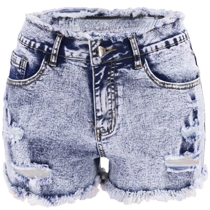 Urban Comfort High Waist Ripped Tassel Denim Shorts Wholesale Womens Clothing N3823090500041