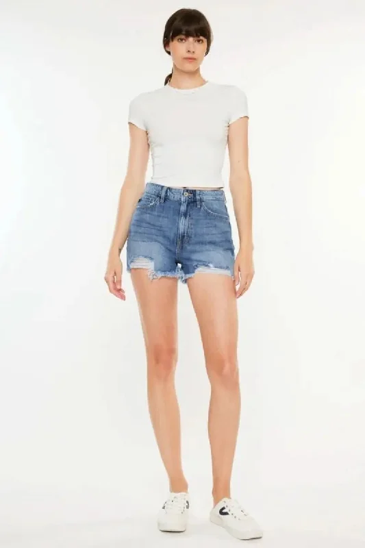 Soft Looks Kancan Distressed Raw Hem High Waist Denim Shorts