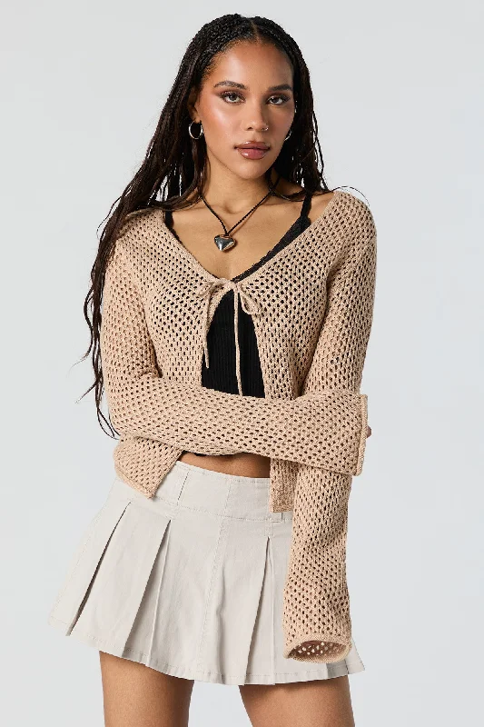 Open Knit Self-Tie Flyaway Cardigan