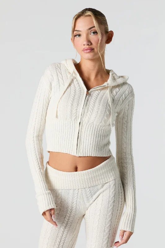 Cable Knit Zip-Up Hooded Sweater