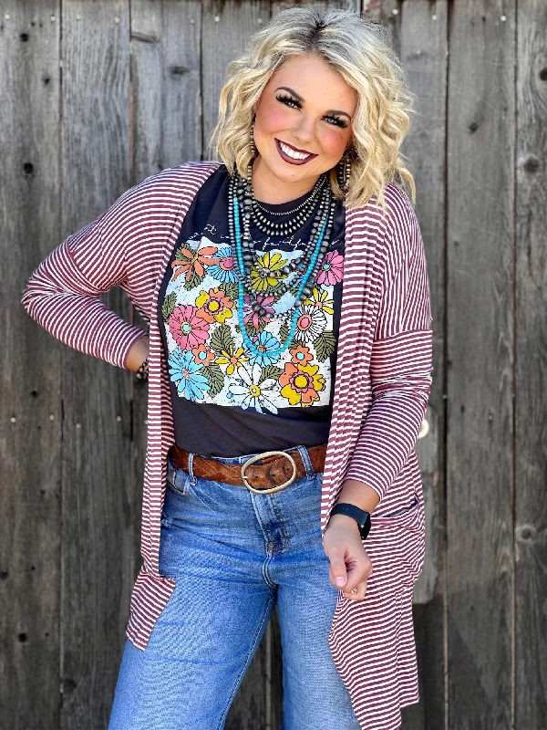 Hip-hop Style Aimee Mauve Striped Cardigan by Texas True Threads