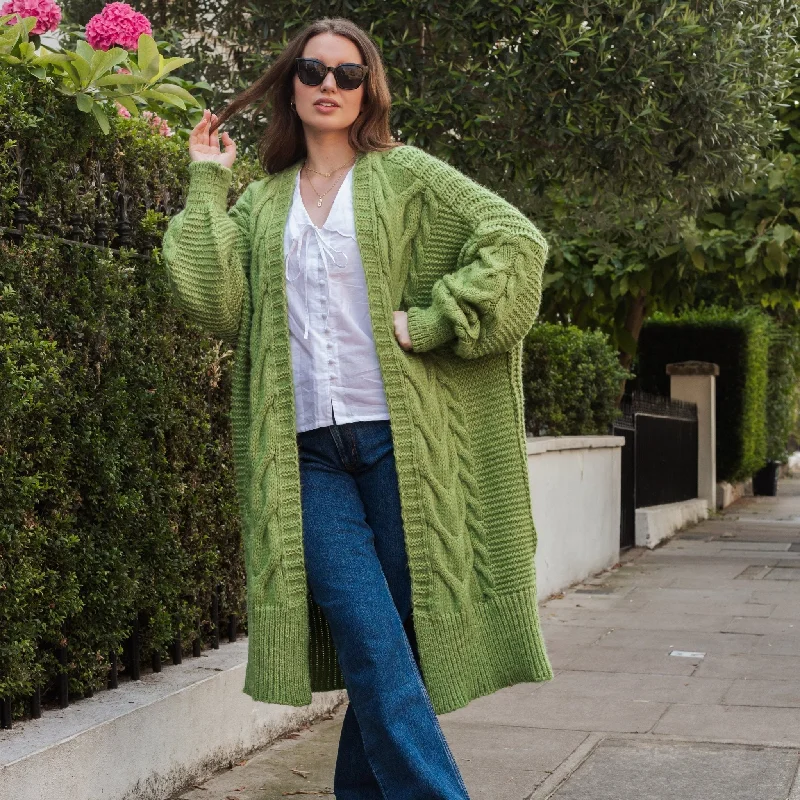Skirt style Alex Cable Longline Balloon Sleeve Cardigan - Green