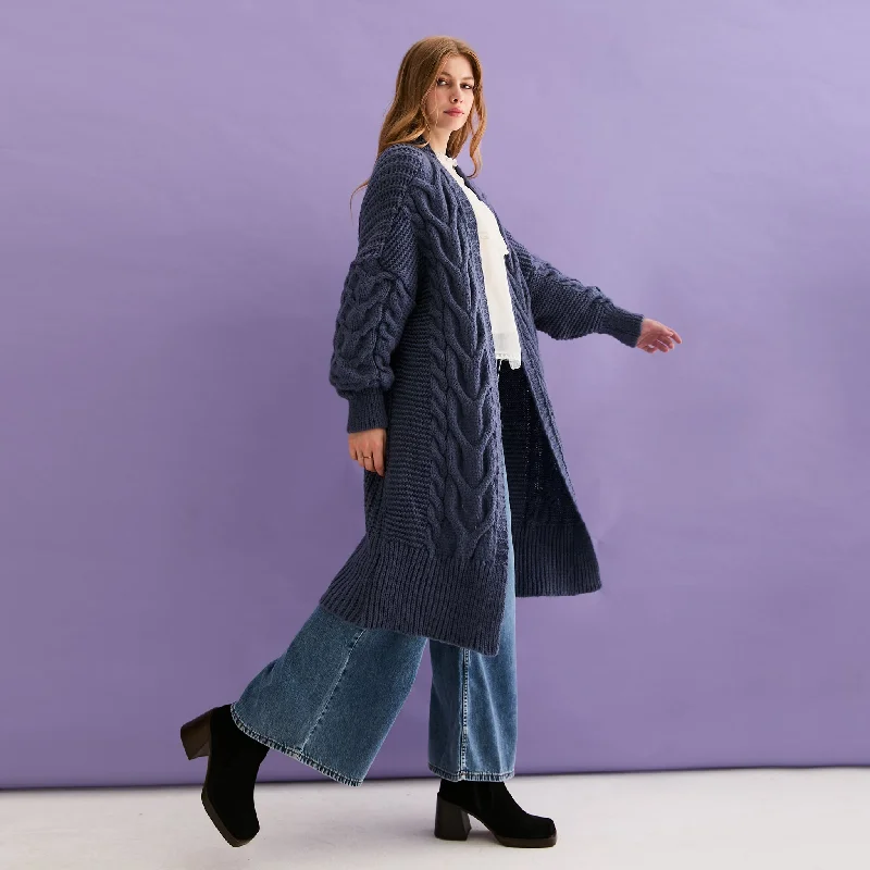 Comfortable and simple Alex Cable Balloon Sleeve Maxi Cardigan - Denim