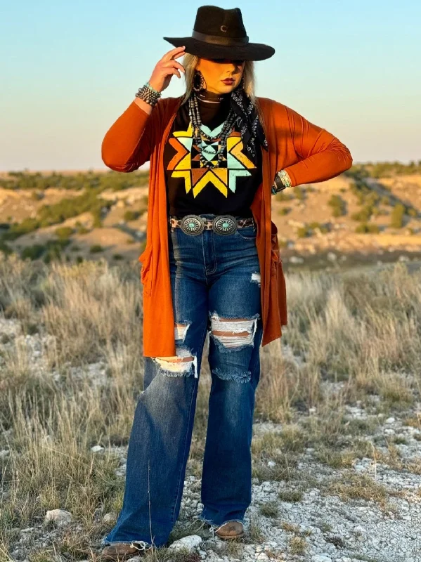 Street Vertical And Horizontal Design Ava Rust Cardigan by Texas True Threads