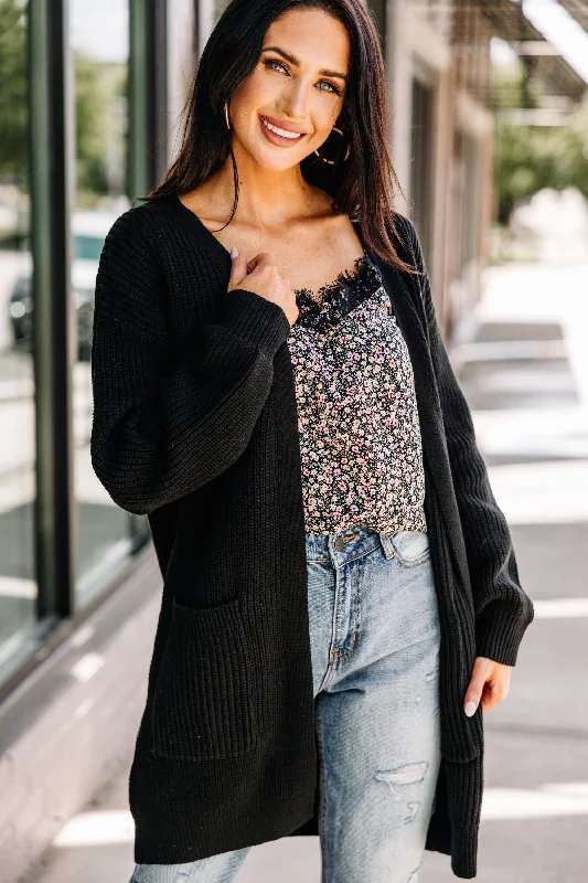 Comfortable and simple Been Here Waiting Classic Black Long Cardigan