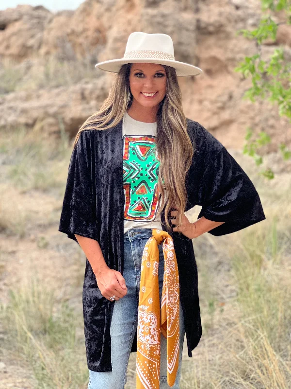 Romantic And Sweet Black Crushed Velvet Duster by Texas True Threads