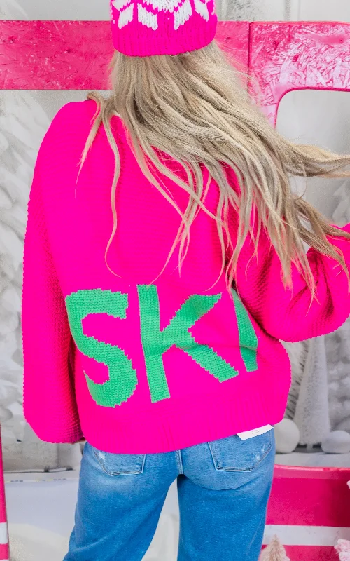 Fashionable and casual Bright Pink Ski Knit Cardigan
