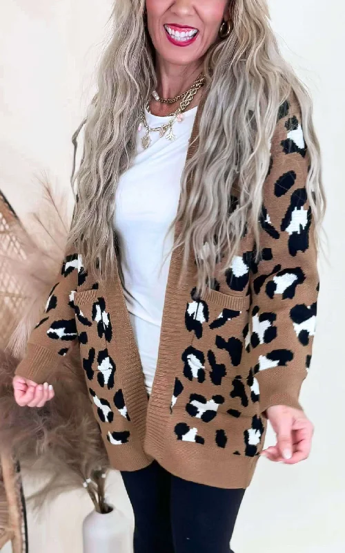 Breathable Comfort Camel Leopard Cardigan