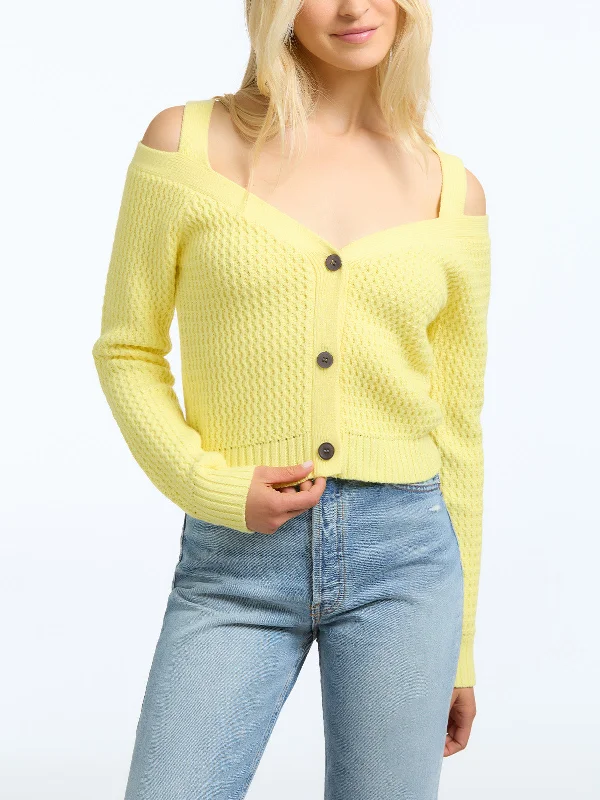 Energy Plan Cold Shoulder Rack Stitch Cardigan