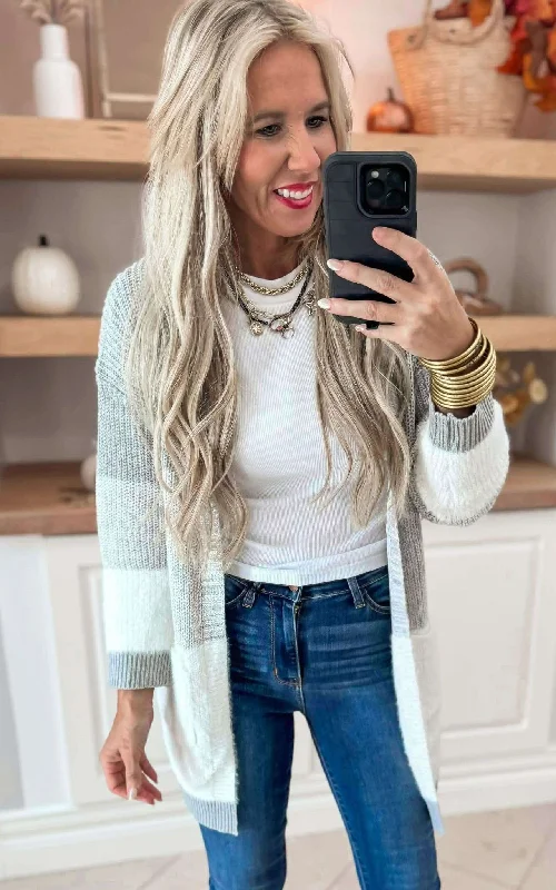 Simple research Grey Ombre Striped Long Sweater Cardigan