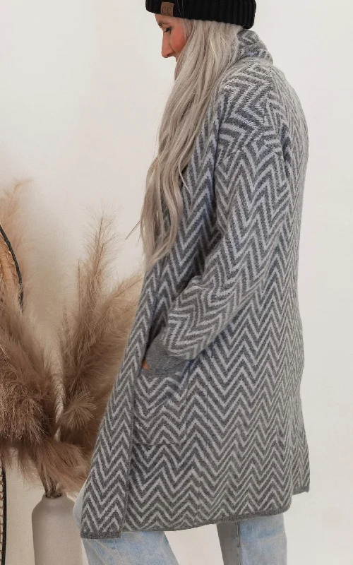 Street Fashion Style Heathered Chevron Shawl Cardigan